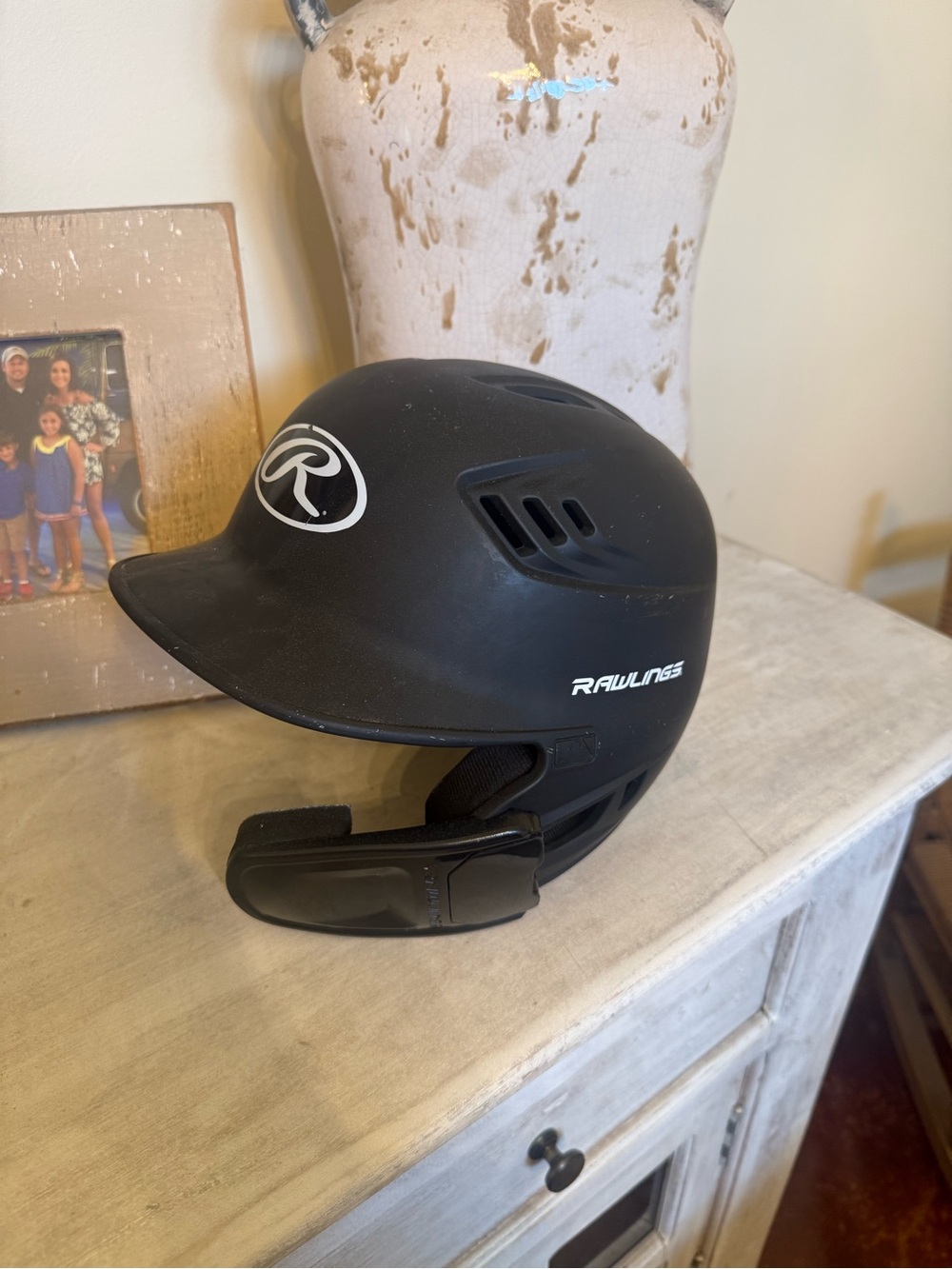 Rawlings Black Batting Helmet with Jaw Guard